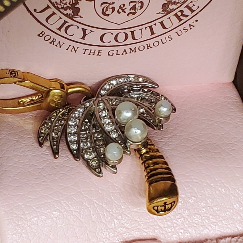 Juicy Couture Palm Tree Charm Coconut Pearl Rhinestone Pave Crystal Gold Nature - Picture 5 of 13